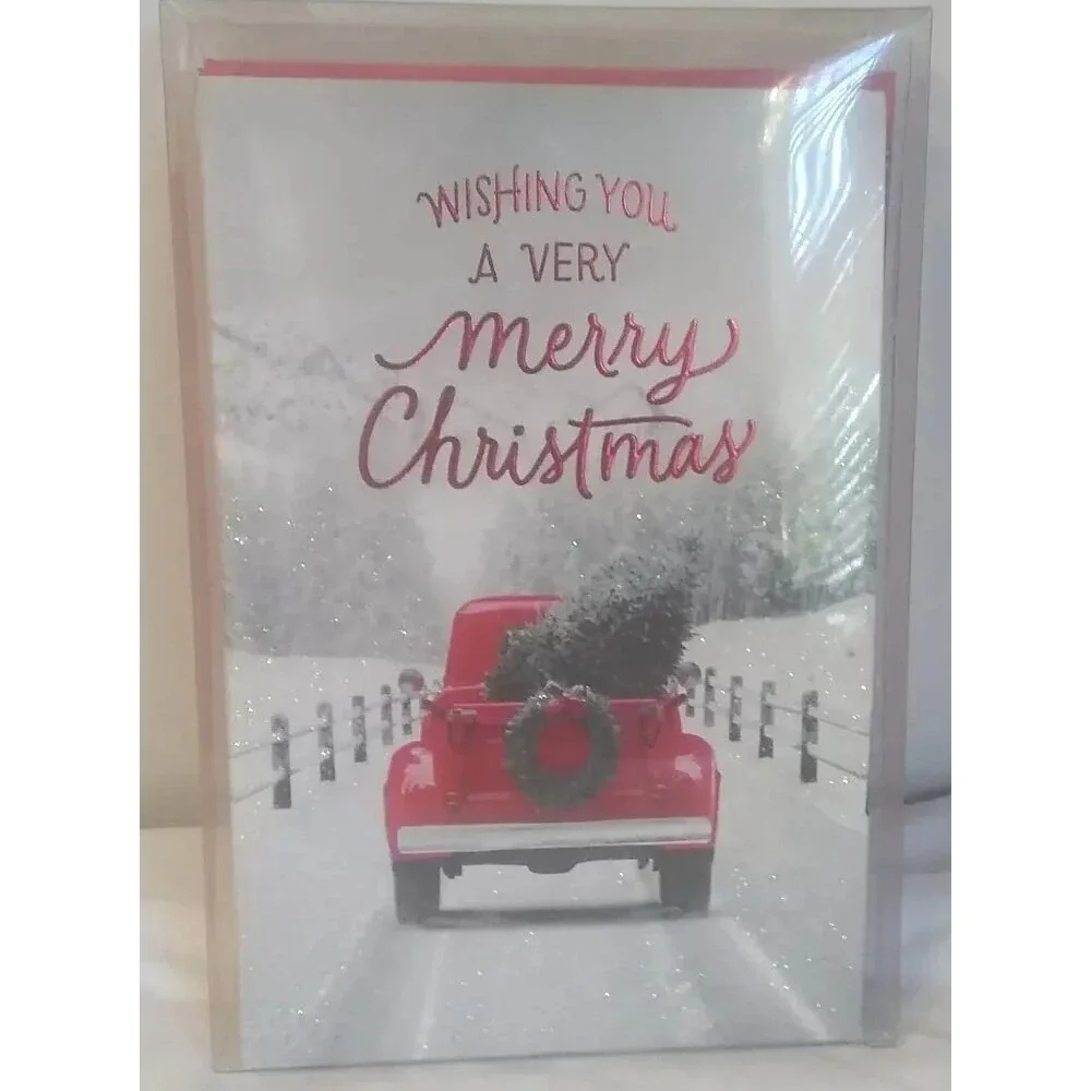 Christmas Cards (11) Farm Truck Tree Glitter Snow NEW‎ American Greetings READ